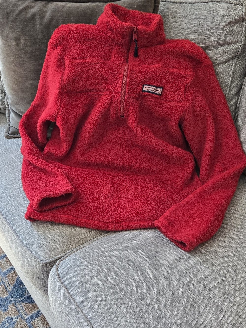 Vineyard Vines Women’s Bright Red Sherpa Half-Zip Pullover, Size Small